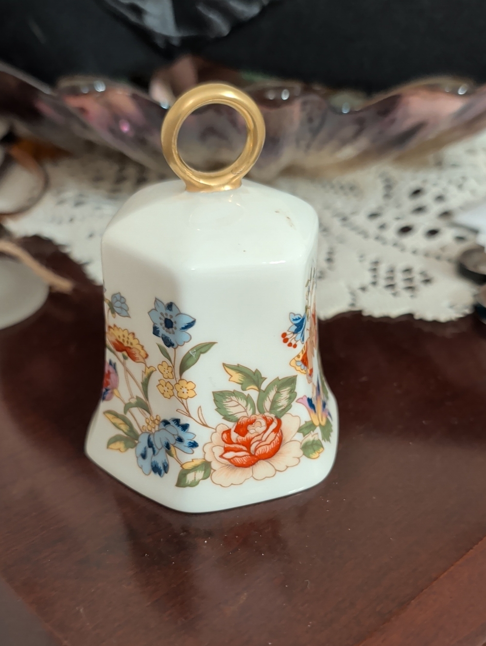 Vintage Aynsley Cottage Garden Bone China England Floral Bell Gold Ring 3"